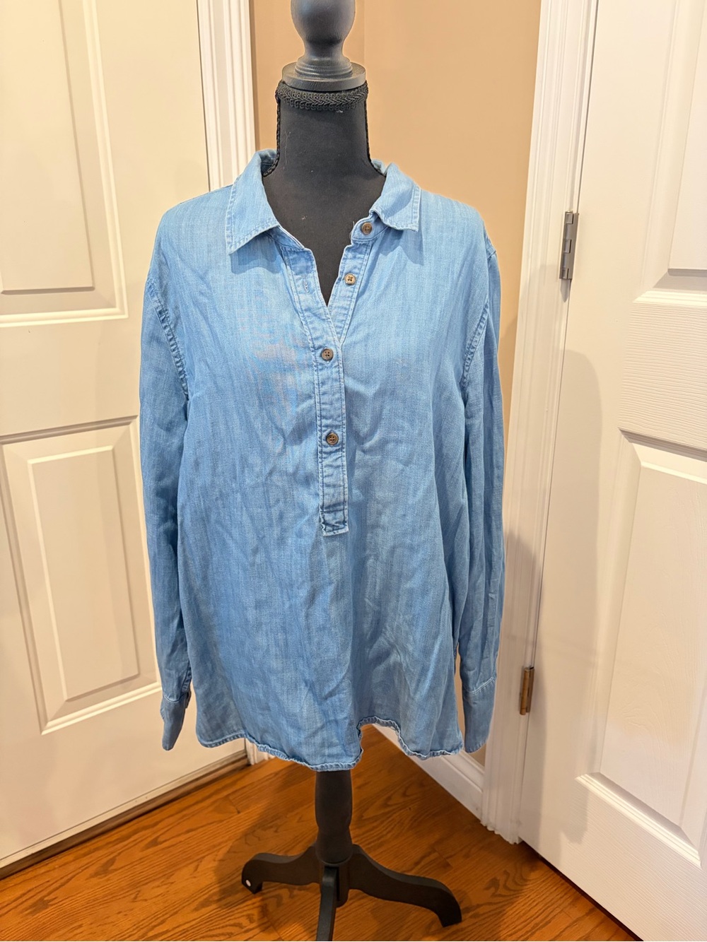 Lands' End Light Blue Denim Button-Front Shirt